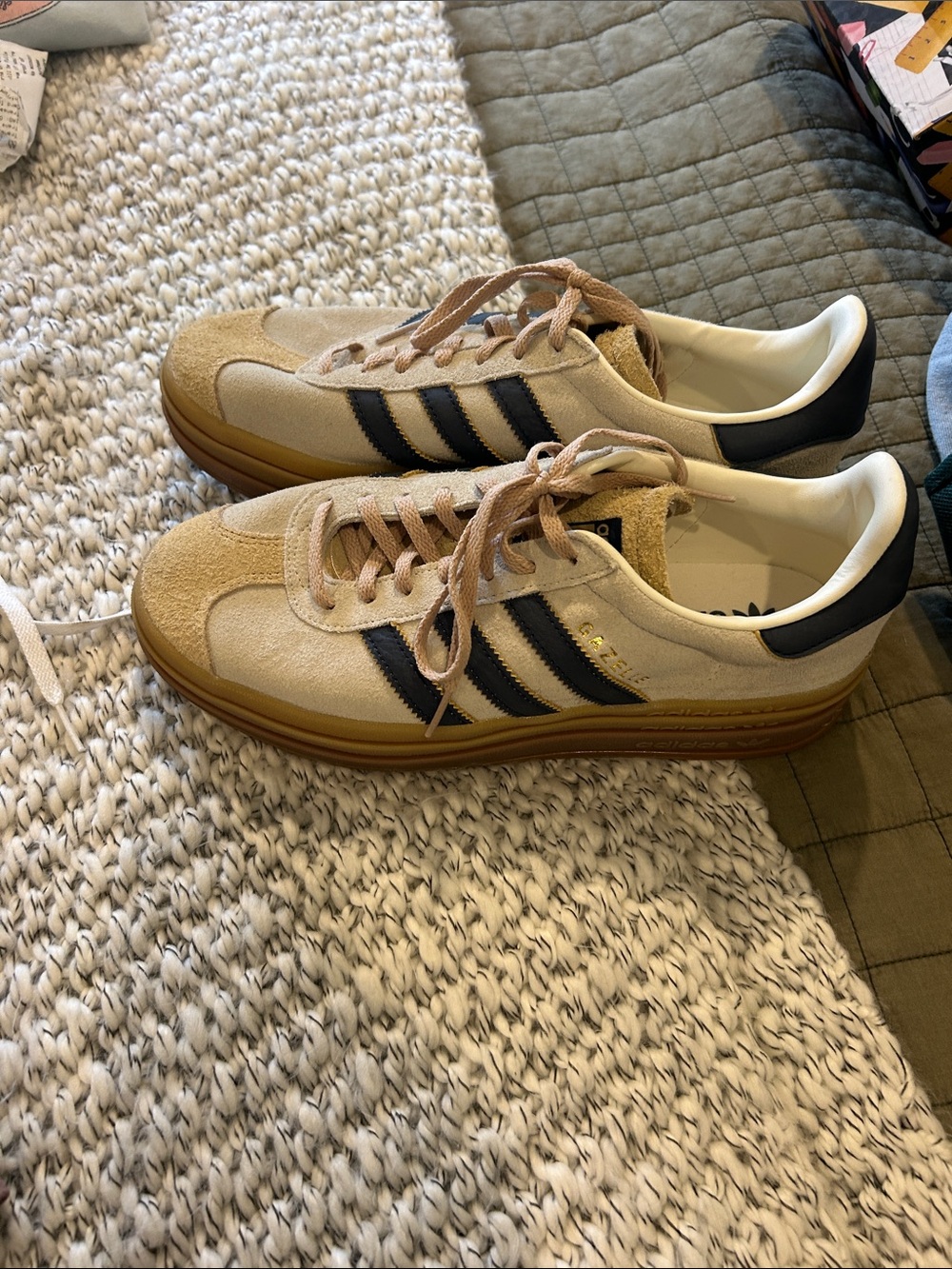 adidas Men’s Suede Sneakers — Beige with slate Blue Stripes